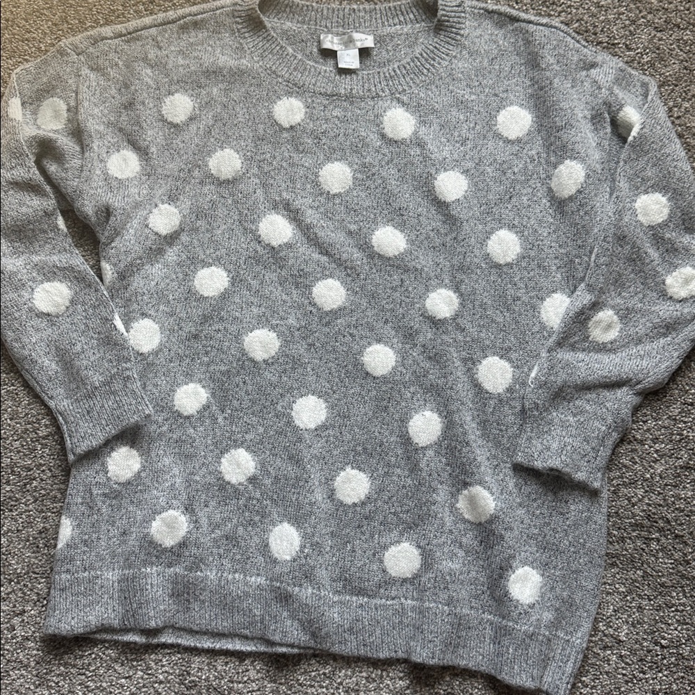 Christopher & Banks Gray Sweater with White Dots